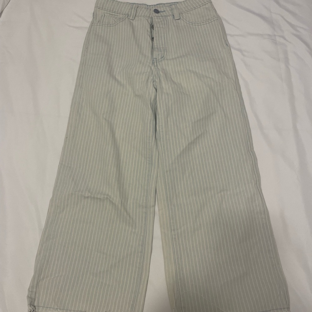 High waisted, wide leg denim pants
